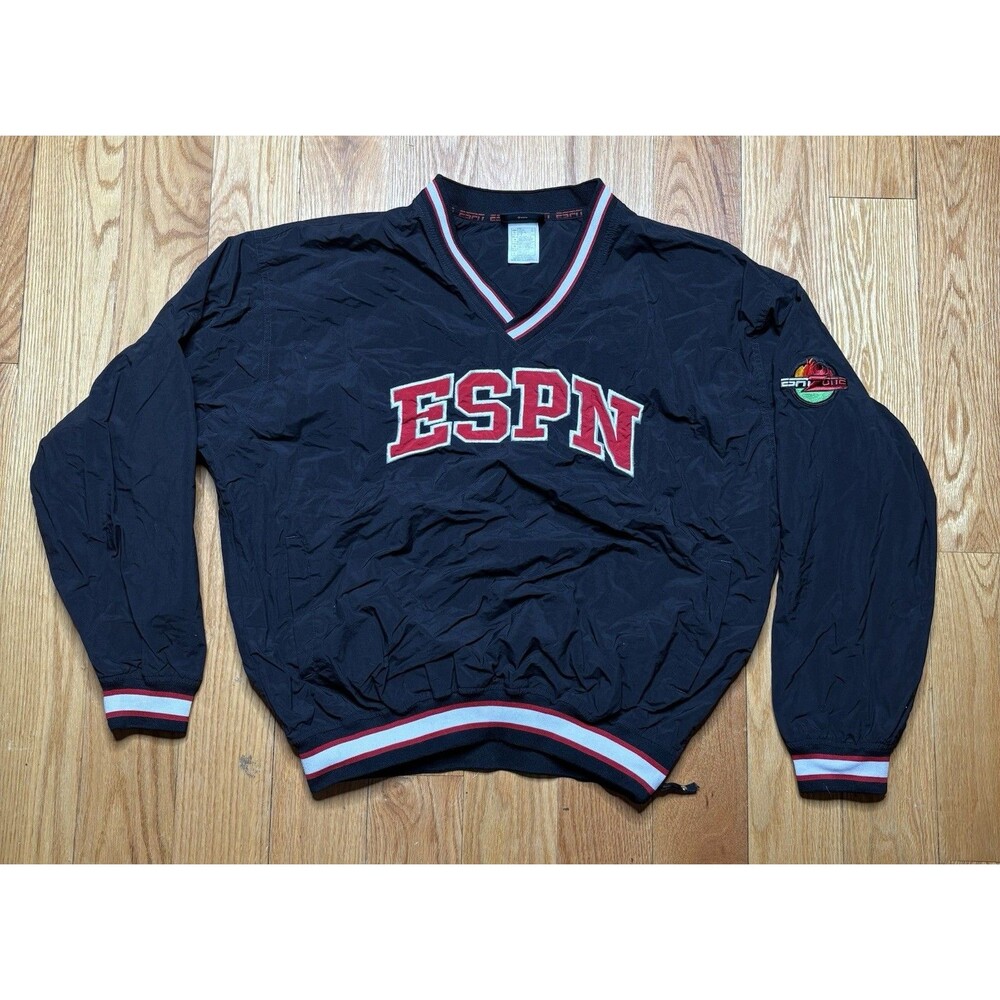 ESPN Zone Pull Over Windbreaker Jacket Vintage Y2K Size Large V Neck Sports